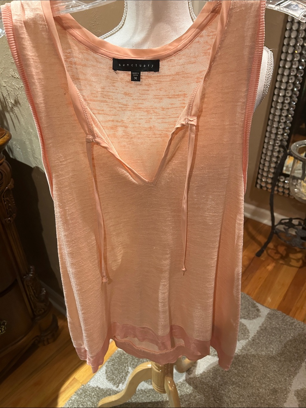 Sanctuary Peach Tie-Neck Sleeveless Knit Top medium